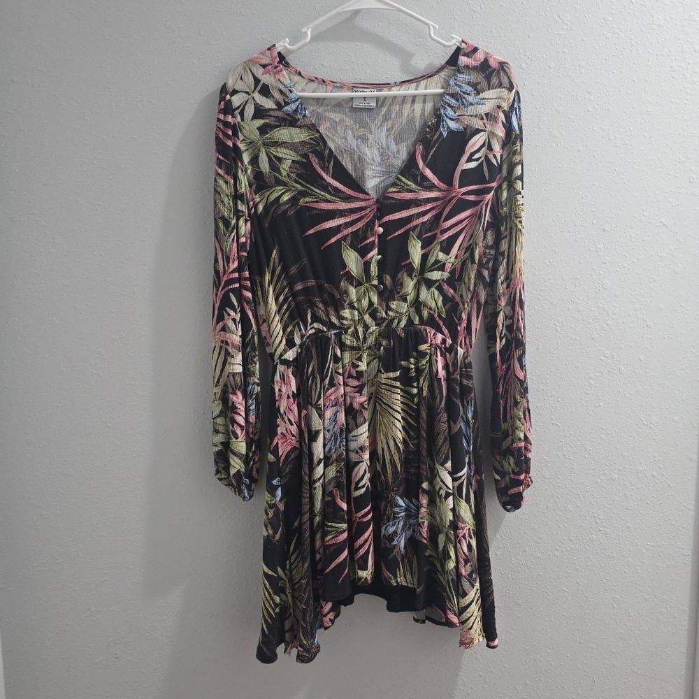 Hurley Dress Women's Small Tropical Floral Print Long‎ Sleeve Tropical Casual